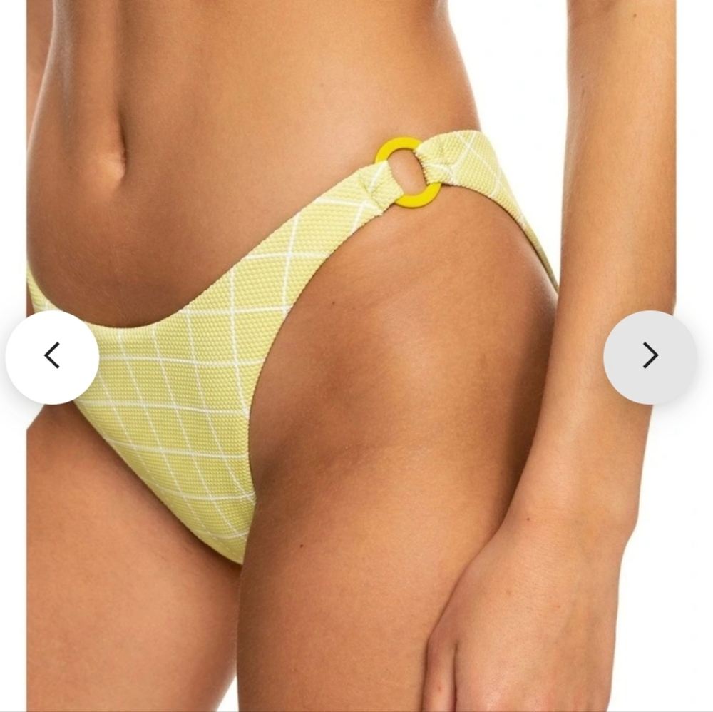 NWT ROXY Lime Checkered Women's High Leg Bikini Bottom